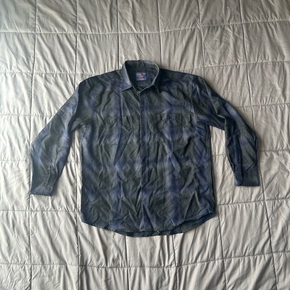 Vintage Pendleton Wool‎ Plaid Longsleeve Button Up Flannel Lodge L blue & grey - Picture 1 of 8